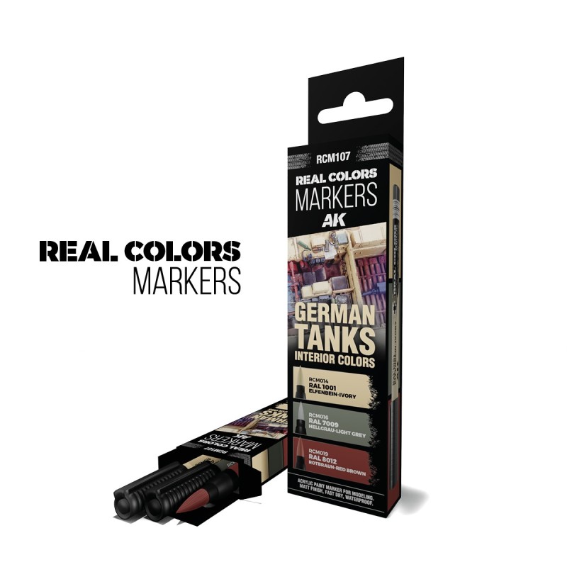 AK Real Colors Marker RCM107 German Tanks Interior Colors - 3 popisovače