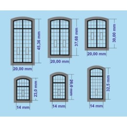 H0 - Okna výtopen a průmyslových budov 45 x 20 mm s rámem