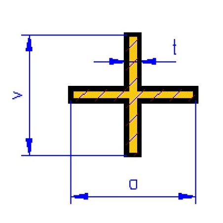 Mosazný křížový profil 310 x 4 x 4 / 0.5 mm