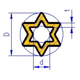 Mosazný dutý profil šesticípé hvězdy 300 x 4.5 x 2.0 / 0.35 mm.