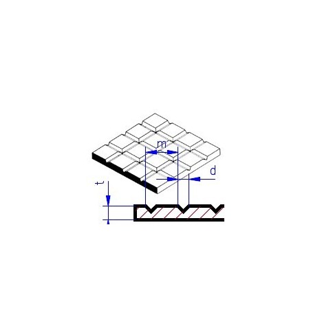 Dlažba - plastová deska s hrubšími drážkami křížem. čtverce 1.6 x 1.6 mm