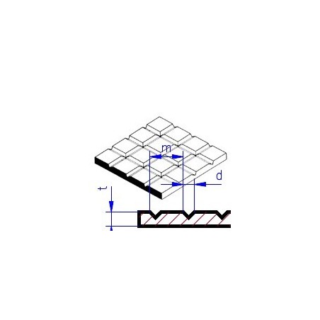 Dlažba - plastová deska s hrubšími drážkami křížem. čtverce 12.7 x 12.7 mm