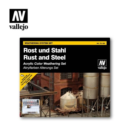 Vallejo Model Color Effects Set 70150 Rust & Steel (9) + 2 Brushes