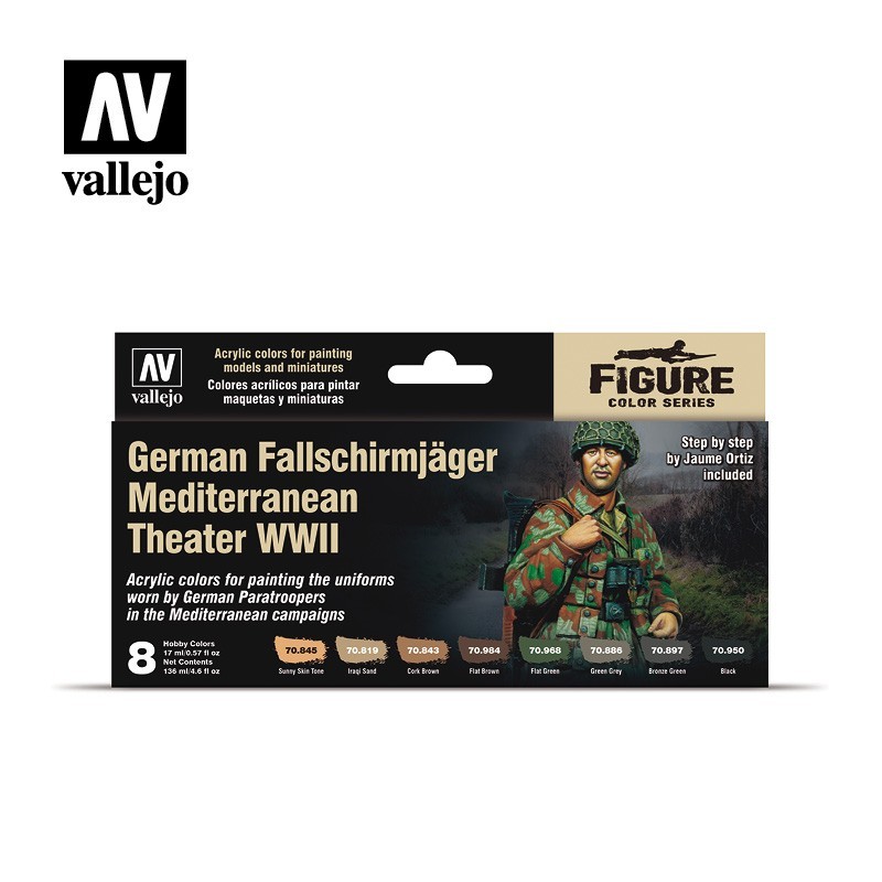 Vallejo Model Color set 70188 German Fallschirmjäger Mediterranean Theater WWII by J.Ortiz (8x17ml)